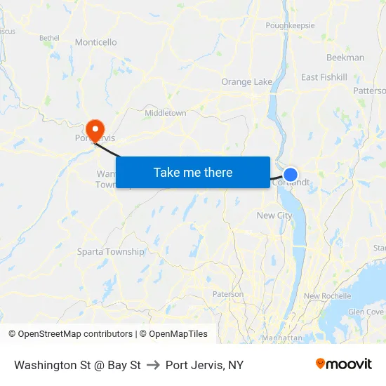 Washington St @ Bay St to Port Jervis, NY map