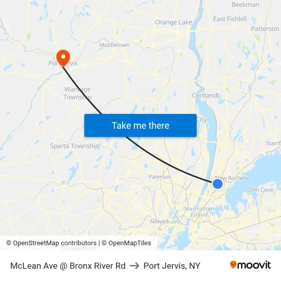 McLean Ave @ Bronx River Rd to Port Jervis, NY map