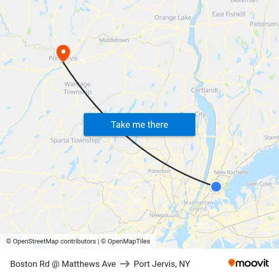 Boston Rd @ Matthews Ave to Port Jervis, NY map