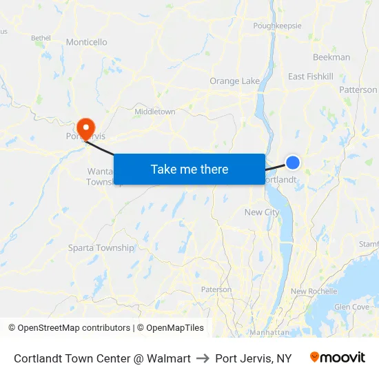Cortlandt Town Center @ Walmart to Port Jervis, NY map