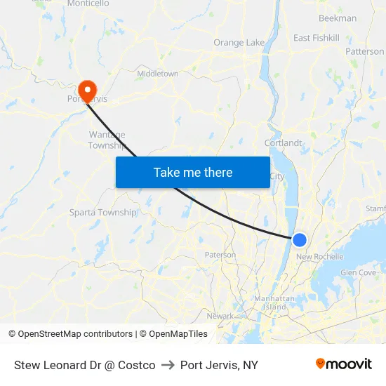 Stew Leonard Dr @ Costco to Port Jervis, NY map