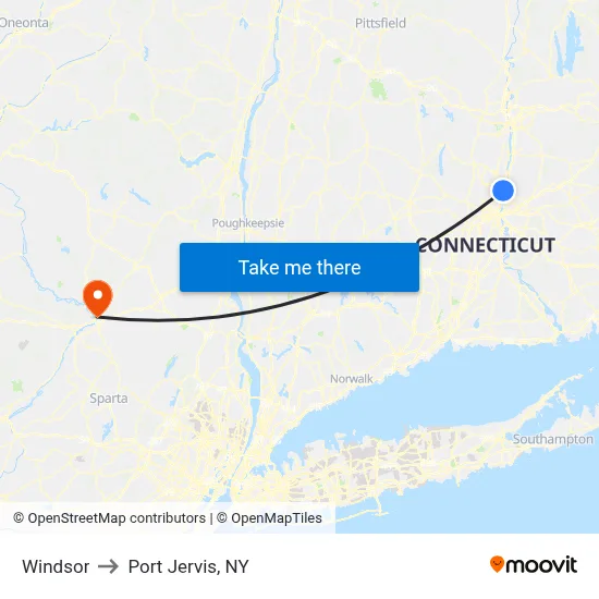 Windsor to Port Jervis, NY map