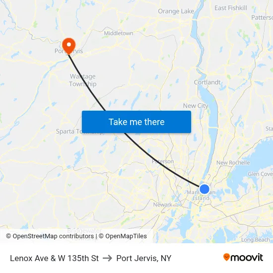 Lenox Ave & W 135th St to Port Jervis, NY map