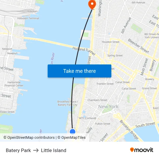 Batery Park to Little Island map