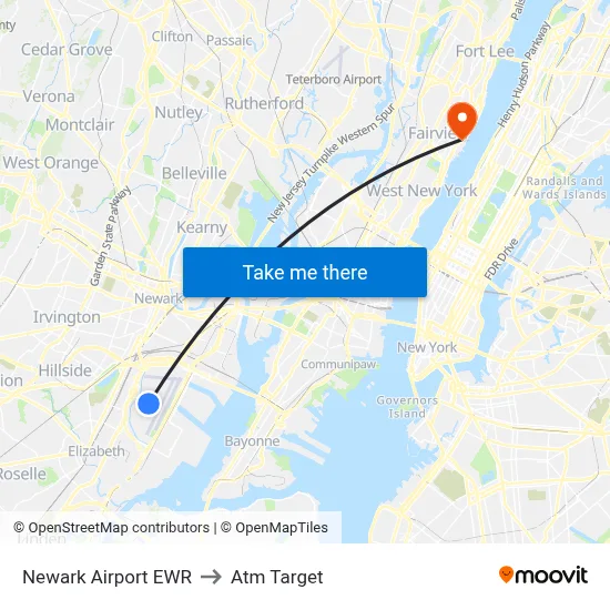 Newark Airport EWR to Atm Target map