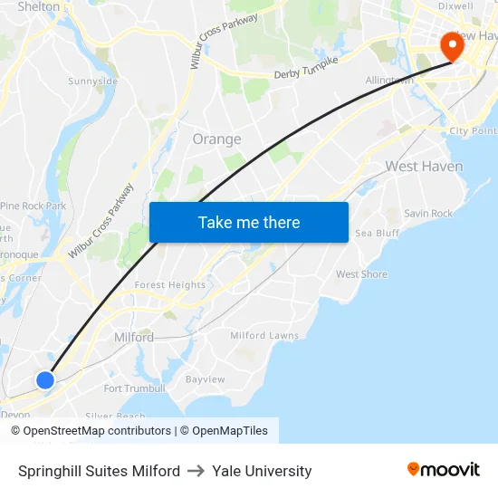Springhill Suites Milford to Yale University map