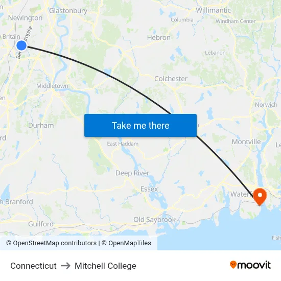 Connecticut to Mitchell College map