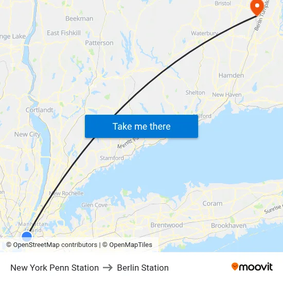 New York Penn Station to Berlin Station map