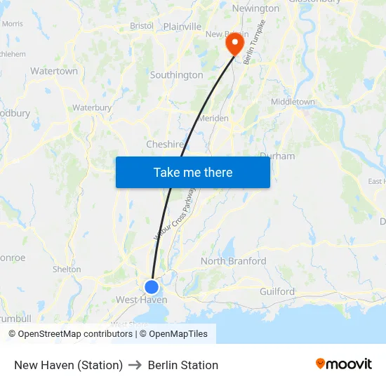 New Haven (Station) to Berlin Station map