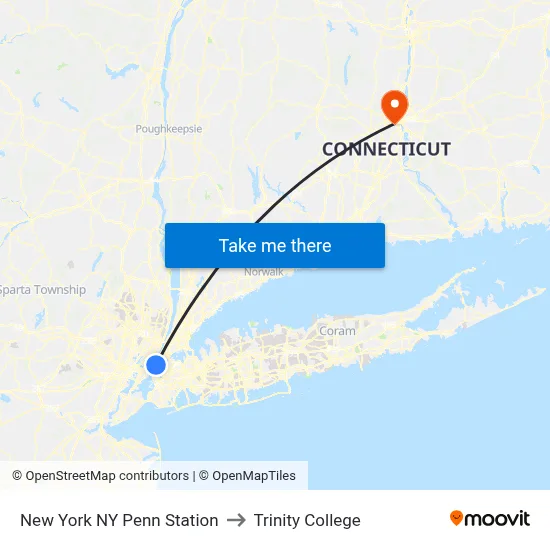 New York NY Penn Station to Trinity College map