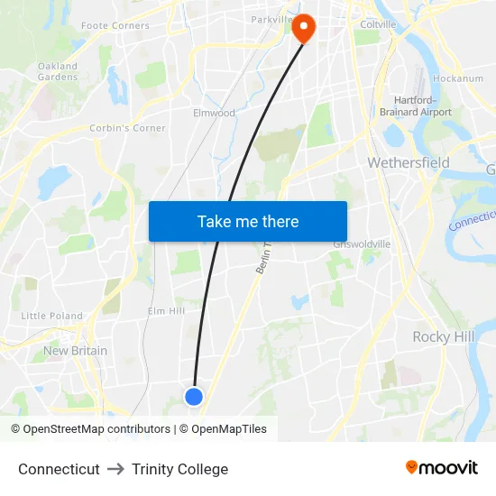 Connecticut to Trinity College map