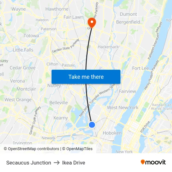 Secaucus Junction to Ikea Drive map