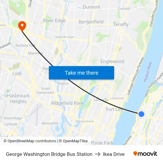 George Washington Bridge Bus Station to Ikea Drive map