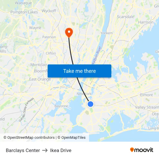 Barclays Center to Ikea Drive map