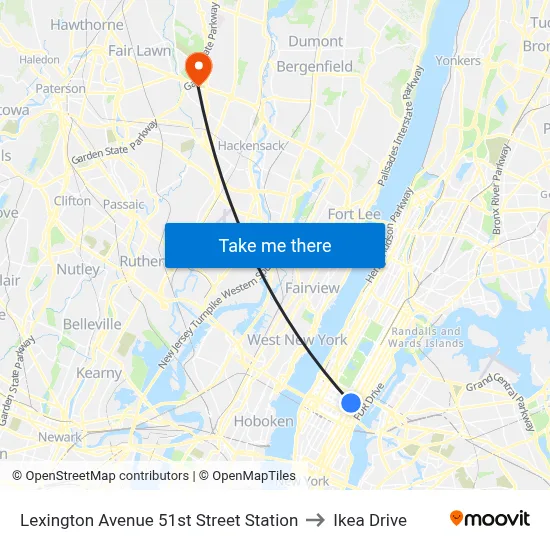 Lexington Avenue 51st Street Station to Ikea Drive map