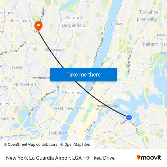 New York La Guardia Airport LGA to Ikea Drive map