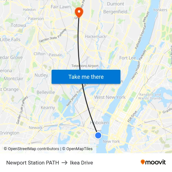 Newport Station PATH to Ikea Drive map