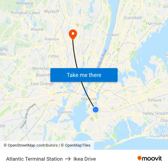 Atlantic Terminal Station to Ikea Drive map