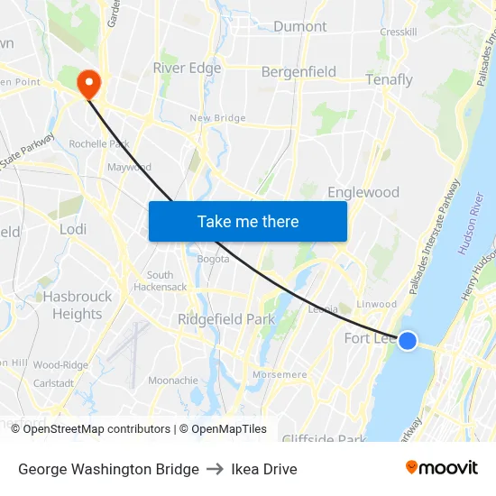 George Washington Bridge to Ikea Drive map