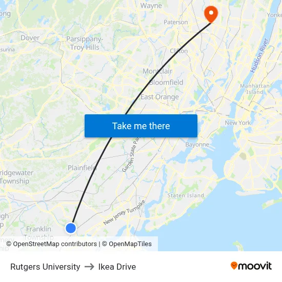 Rutgers University to Ikea Drive map