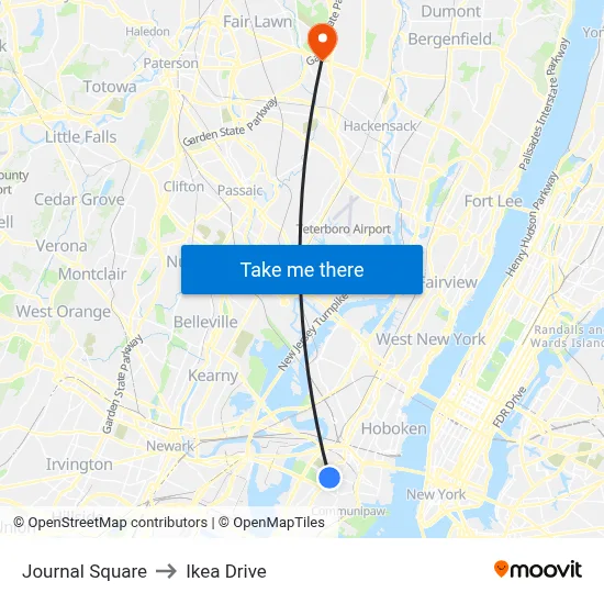 Journal Square to Ikea Drive map