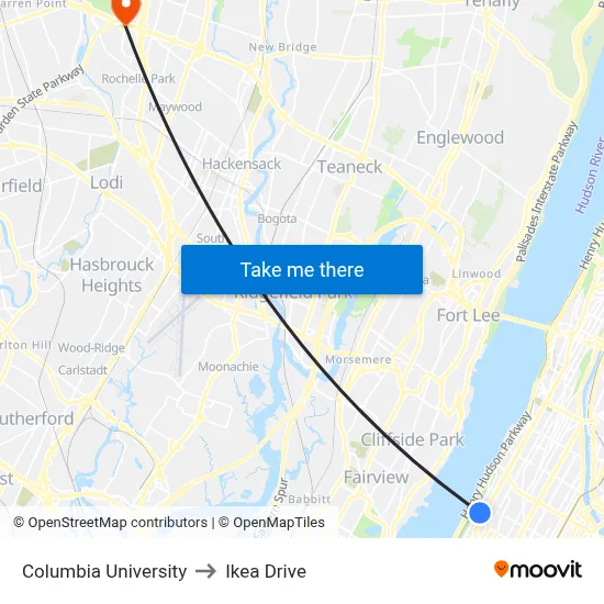 Columbia University to Ikea Drive map
