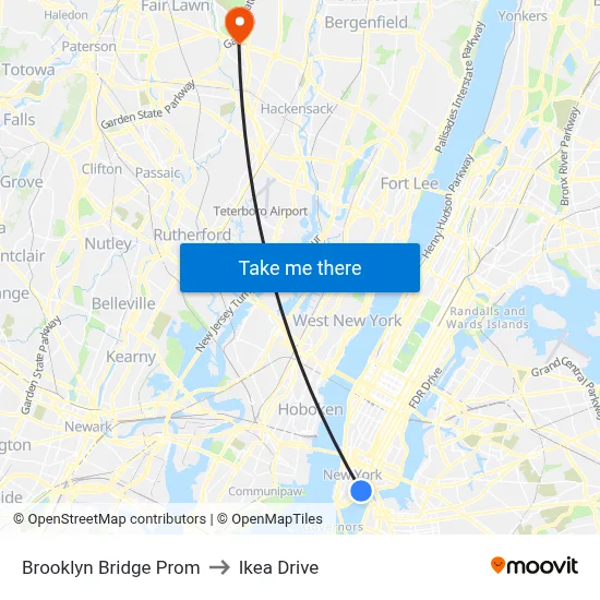 Brooklyn Bridge Prom to Ikea Drive map