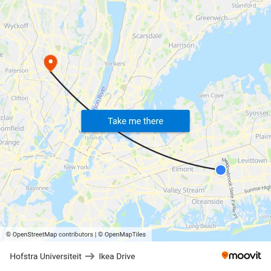 Hofstra Universiteit to Ikea Drive map