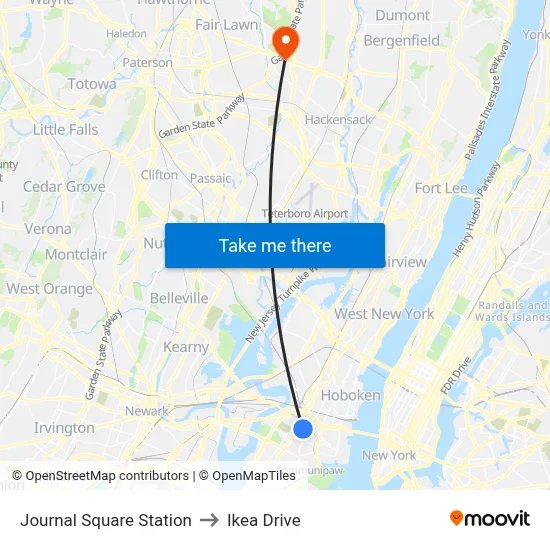 Journal Square Station to Ikea Drive map