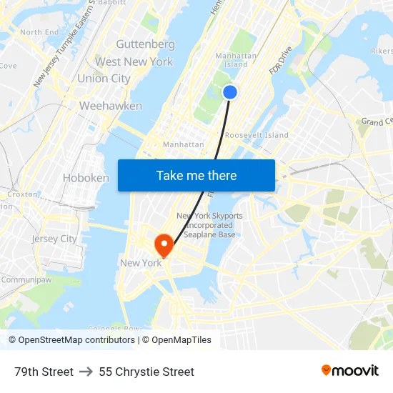 79th Street to 55 Chrystie Street map