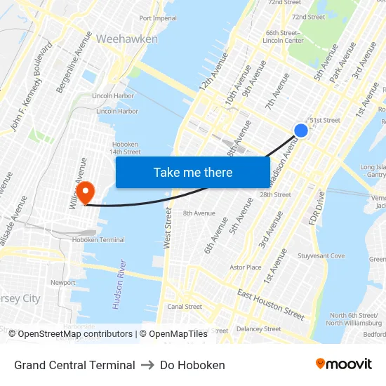Grand Central Terminal to Do Hoboken map