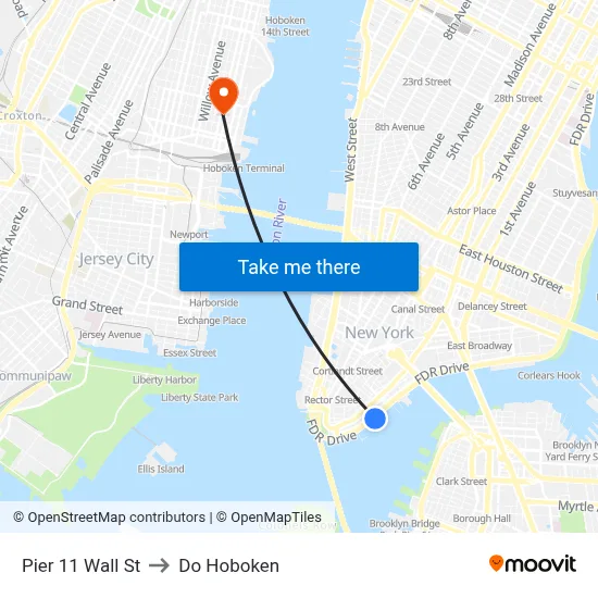 Pier 11 Wall St to Do Hoboken map