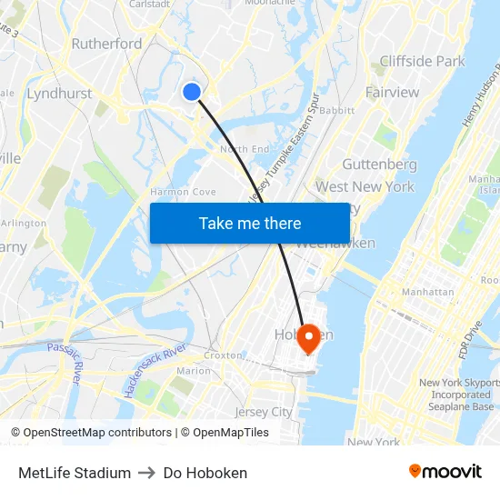 MetLife Stadium to Do Hoboken map