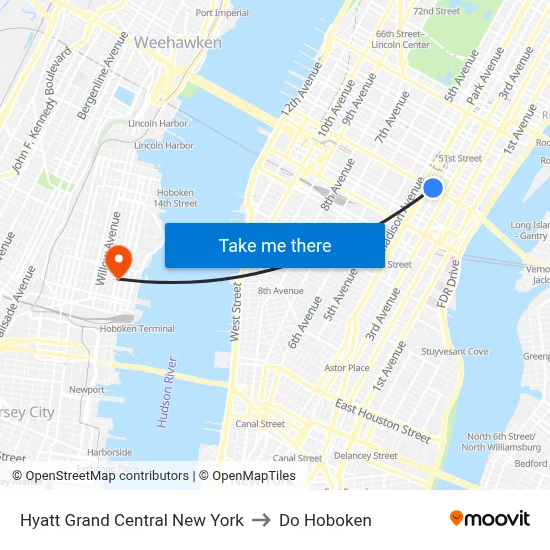 Hyatt Grand Central New York to Do Hoboken map