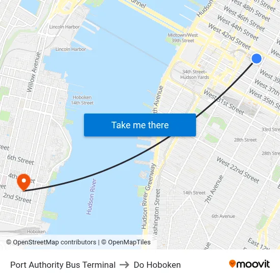 Port Authority Bus Terminal to Do Hoboken map
