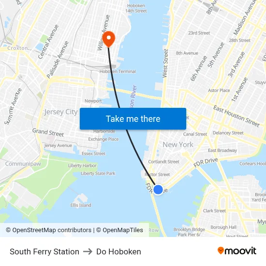South Ferry Station to Do Hoboken map