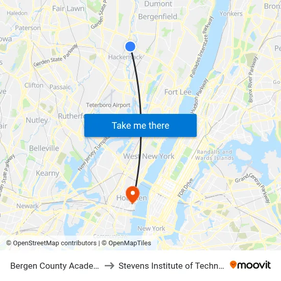 Bergen County Academies to Stevens Institute of Technology map
