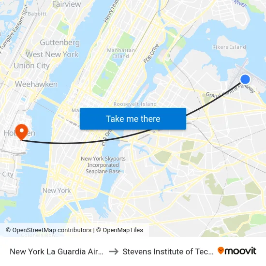 New York La Guardia Airport LGA to Stevens Institute of Technology map