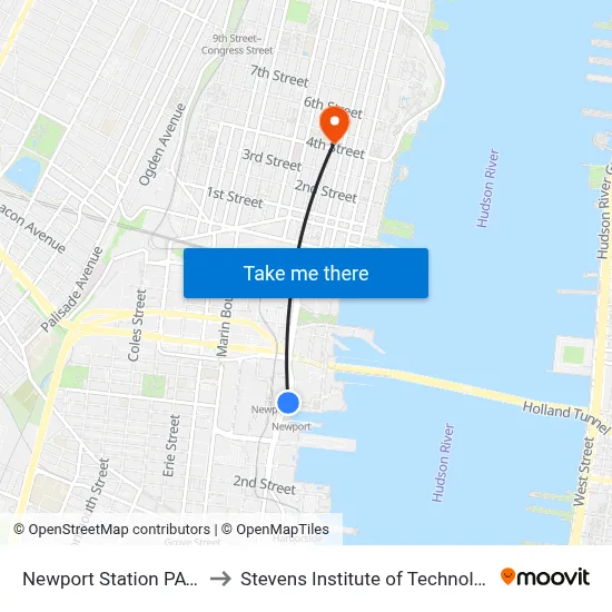 Newport Station PATH to Stevens Institute of Technology map