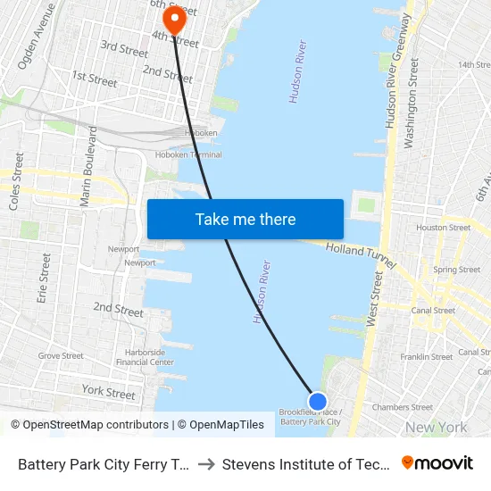 Battery Park City Ferry Terminal to Stevens Institute of Technology map