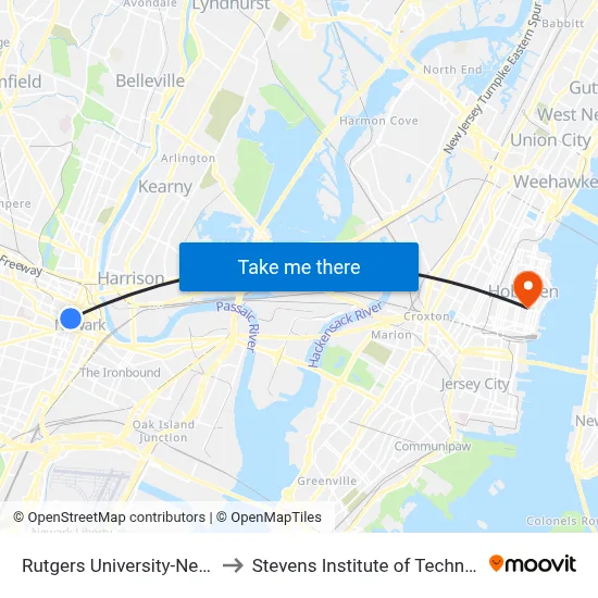 Rutgers University-Newark to Stevens Institute of Technology map