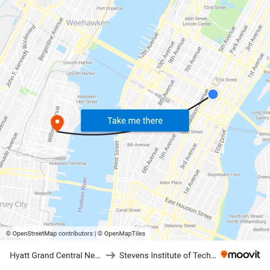Hyatt Grand Central New York to Stevens Institute of Technology map