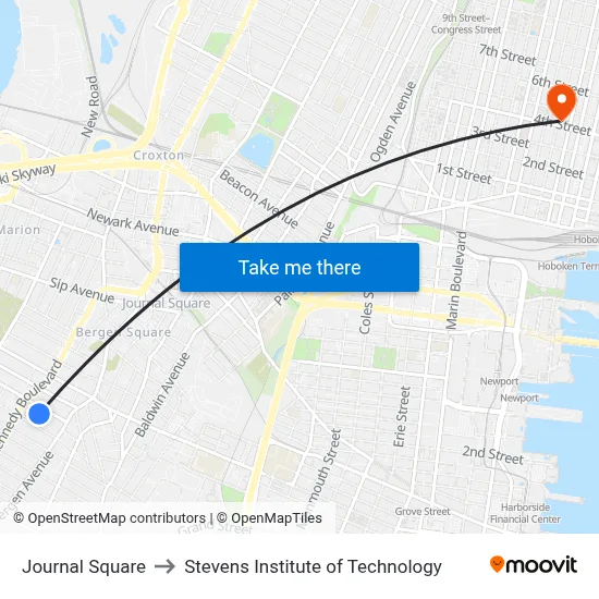 Journal Square to Stevens Institute of Technology map