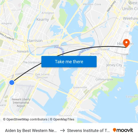 Aiden by Best Western Newark Airport to Stevens Institute of Technology map