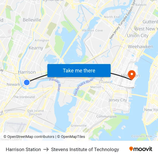 Harrison Station to Stevens Institute of Technology map