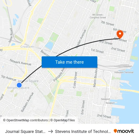 Journal Square Station to Stevens Institute of Technology map