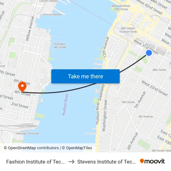 Fashion Institute of Technology to Stevens Institute of Technology map