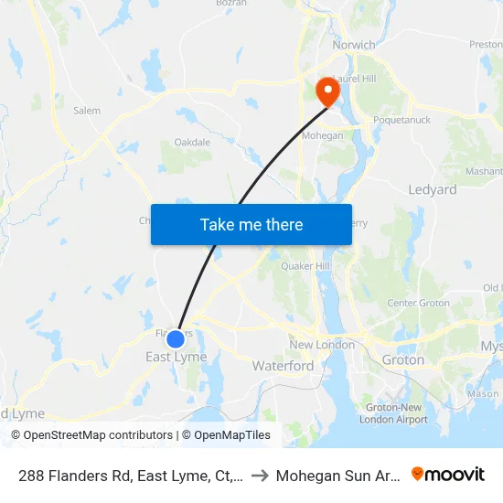 288 Flanders Rd, East Lyme, Ct, Usa to Mohegan Sun Arena map