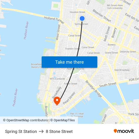 Spring St Station to 8 Stone Street map