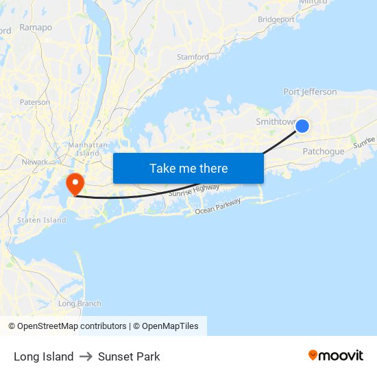 Long Island to Sunset Park map